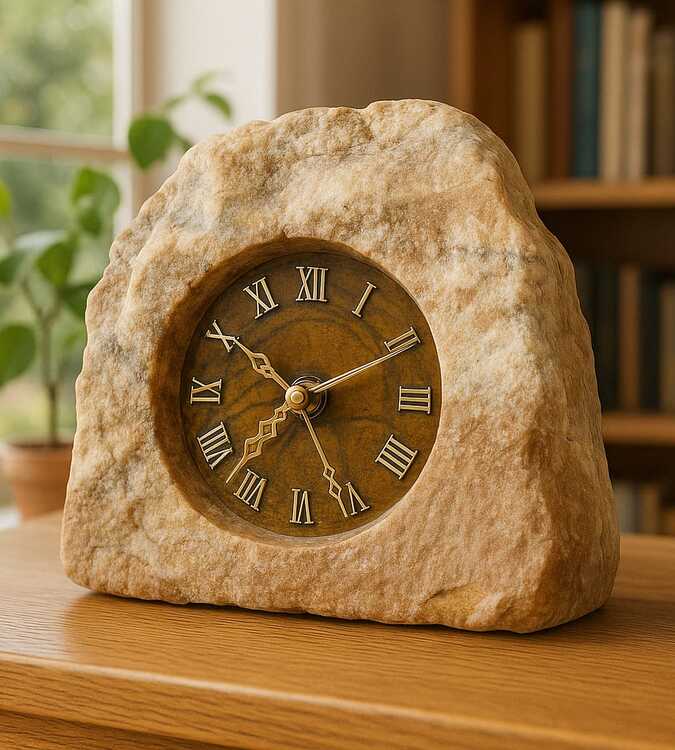 Relógio em pedra sabão, tahado a mão.