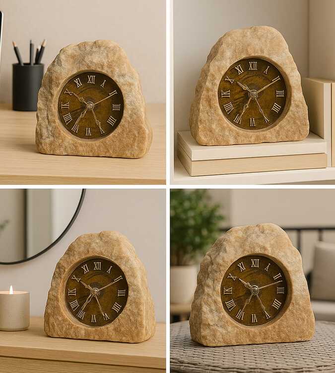 Relógio em pedra sabão, tahado a mão.