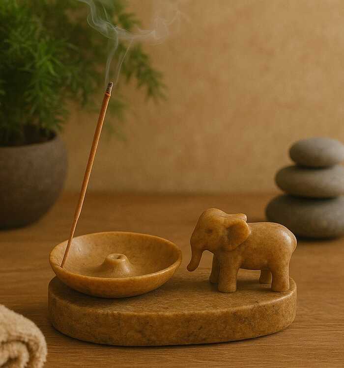 Incensário Pedra Sabão sabão elefante e com detalhe em pedra natural. Possuimos a pedra natural de varias cor