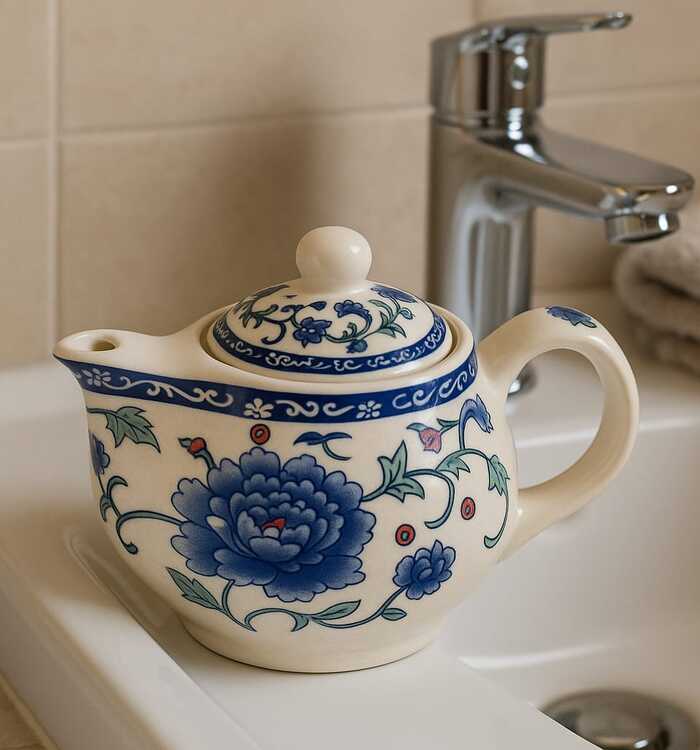 Bule de porcelana decorado com flores azuis