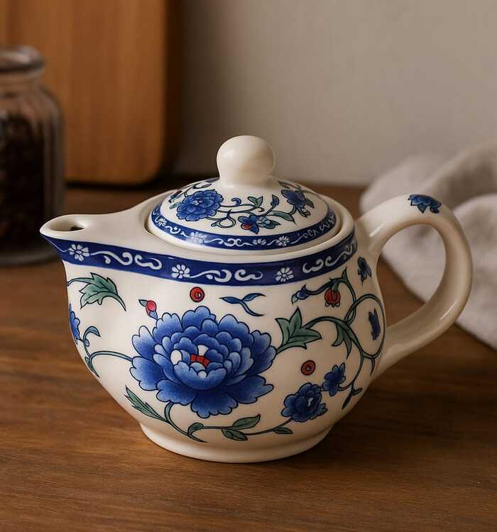 Bule de porcelana decorado com flores azuis