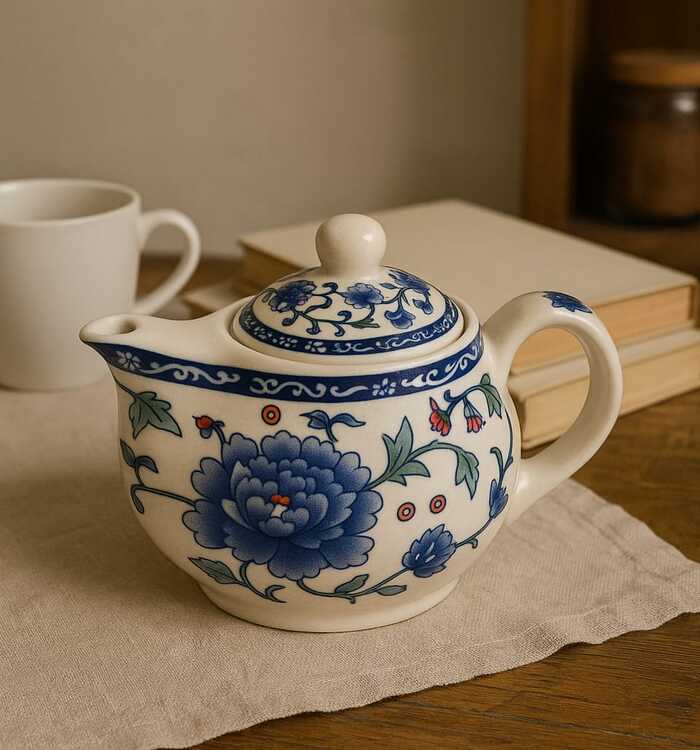 Bule de porcelana decorado com flores azuis