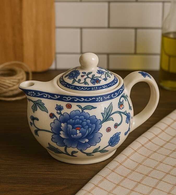 Bule de porcelana decorado com flores azuis