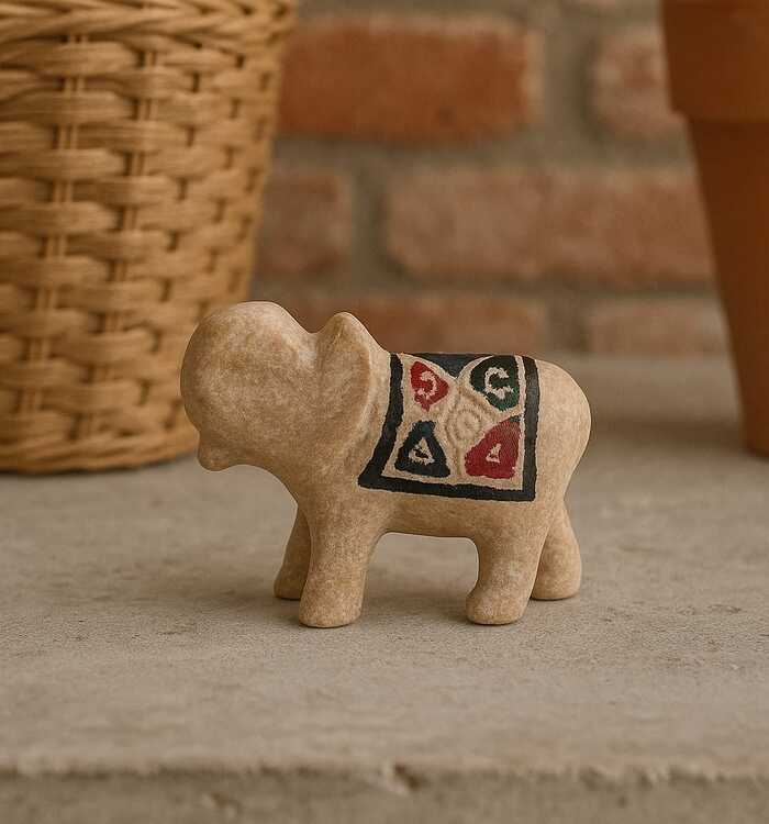 Elefante Pedra Sabão M, Pintado e Esculpido a Mão