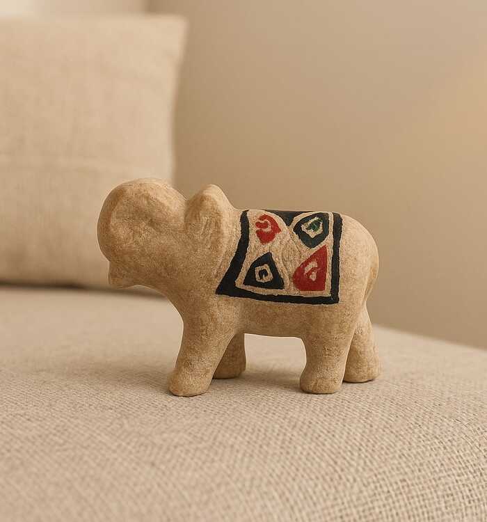 Elefante Pedra Sabão M, Pintado e Esculpido a Mão