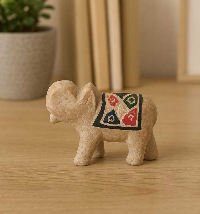 Elefante Pedra Sabão M, Pintado e Esculpido a Mão