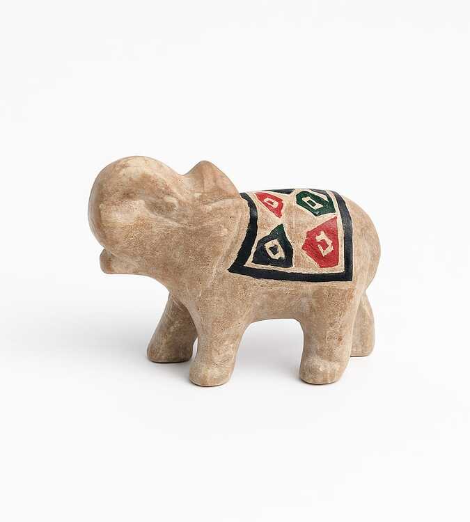 Elefante Pedra Sabão M, Pintado e Esculpido a Mão