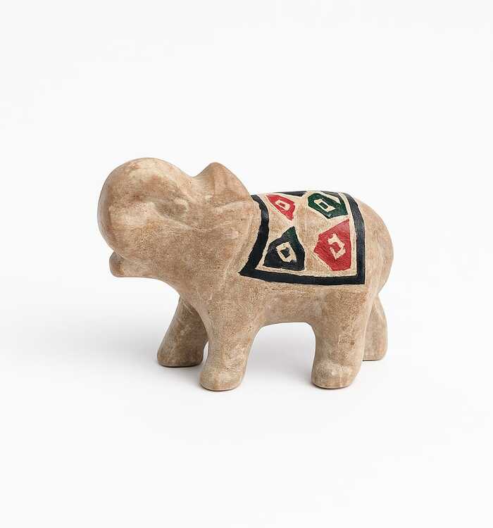 Elefante Pedra Sabão M, Pintado e Esculpido a Mão