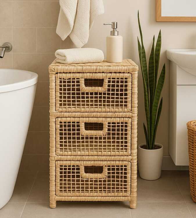 Cômoda Artesanal com 3 Gavetas em Fibra Natural