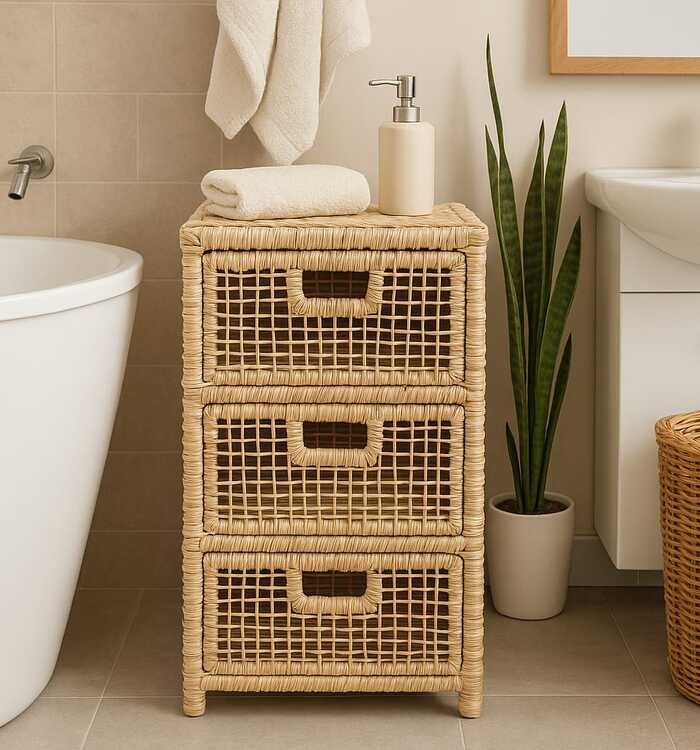 Cômoda Artesanal com 3 Gavetas em Fibra Natural