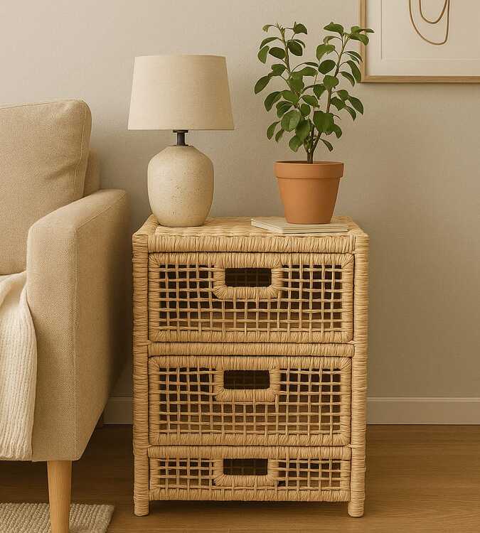 Cômoda Artesanal com 3 Gavetas em Fibra Natural