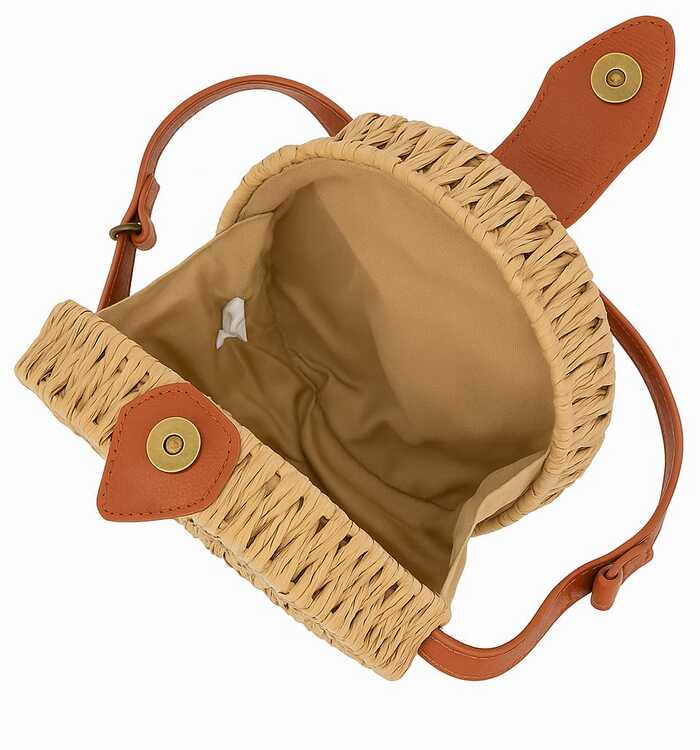 Bolsa Transversal Redonda em Palha com Bordado de Elefante - Artesanal e Exclusiva 