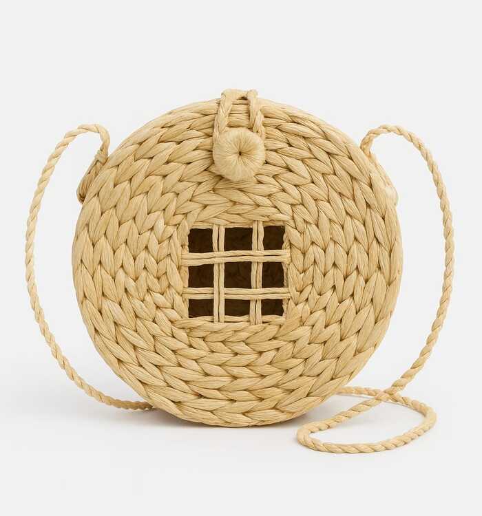 Bolsa Feminina Artesanal Redonda em Palha com Alça Trançada