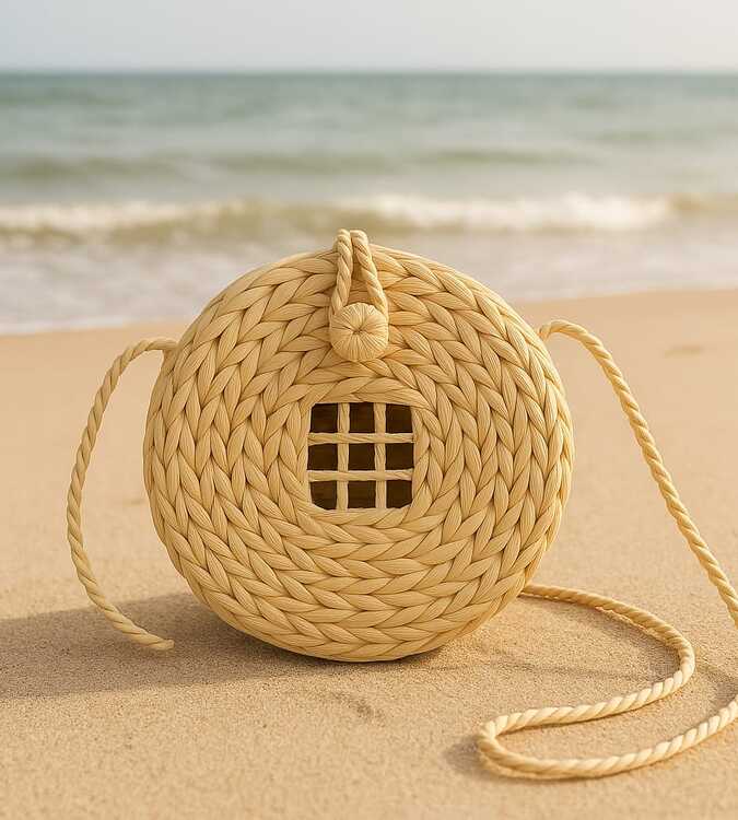 Bolsa Feminina Artesanal Redonda em Palha com Alça Trançada