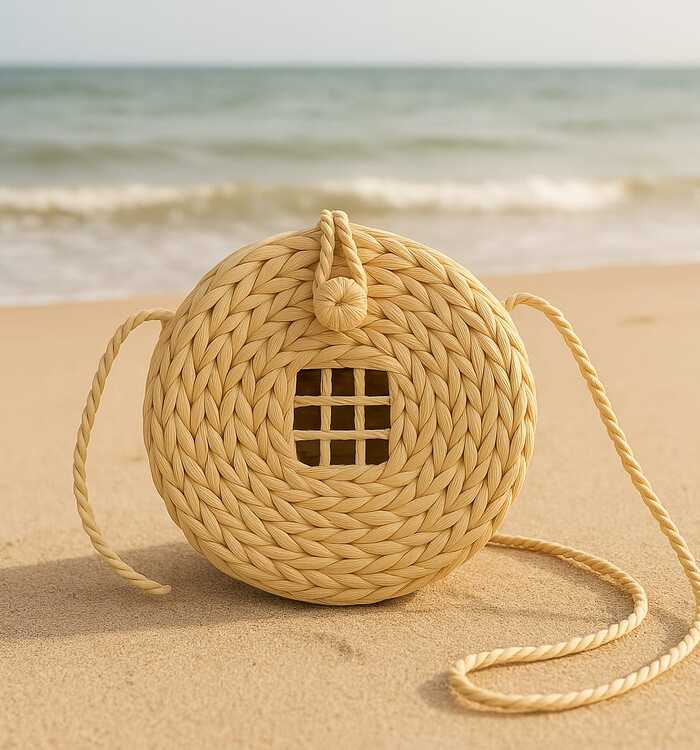 Bolsa Feminina Artesanal Redonda em Palha com Alça Trançada