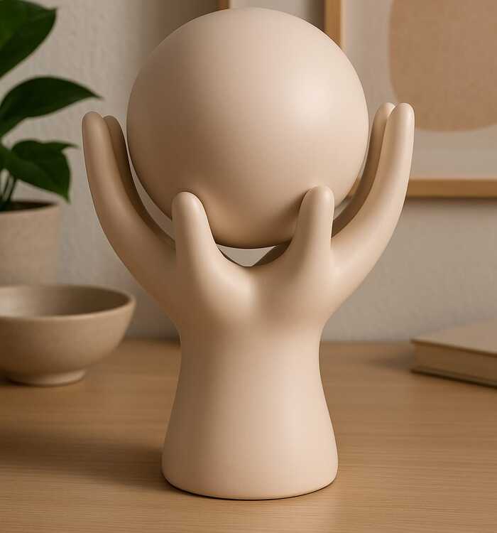 Escultura Decorativa Mãos Sustentando Esfera - Design Moderno em Cerâmica