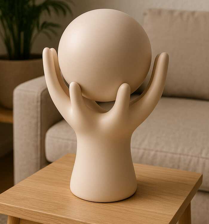 Escultura Decorativa Mãos Sustentando Esfera - Design Moderno em Cerâmica