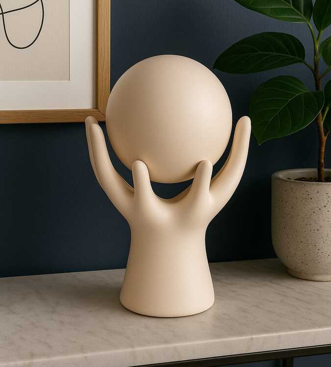 Escultura Decorativa Mãos Sustentando Esfera - Design Moderno em Cerâmica