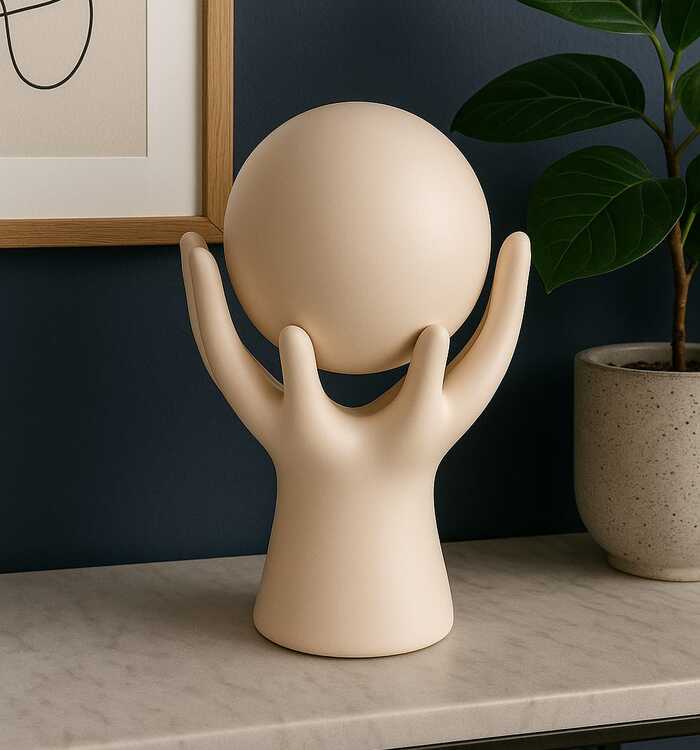Escultura Decorativa Mãos Sustentando Esfera - Design Moderno em Cerâmica