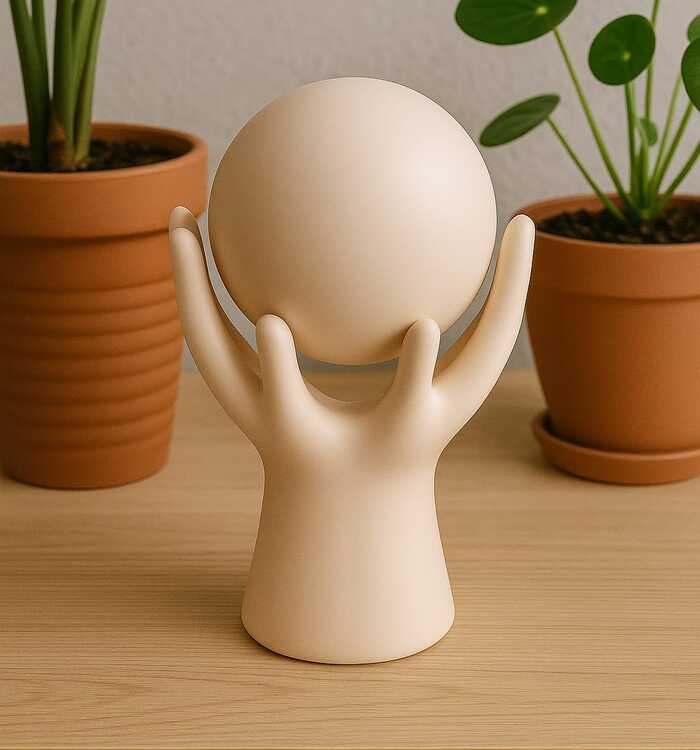Escultura Decorativa Mãos Sustentando Esfera - Design Moderno em Cerâmica