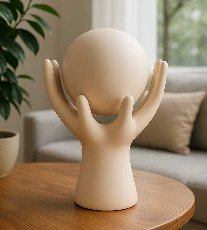 Escultura Decorativa Mãos Sustentando Esfera - Design Moderno em Cerâmica