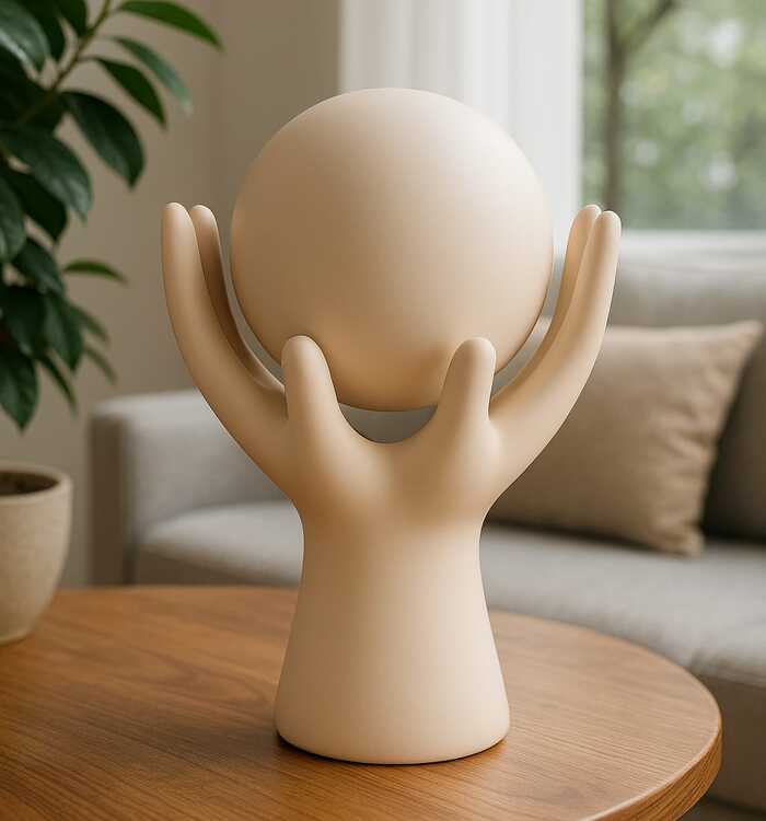 Escultura Decorativa Mãos Sustentando Esfera - Design Moderno em Cerâmica