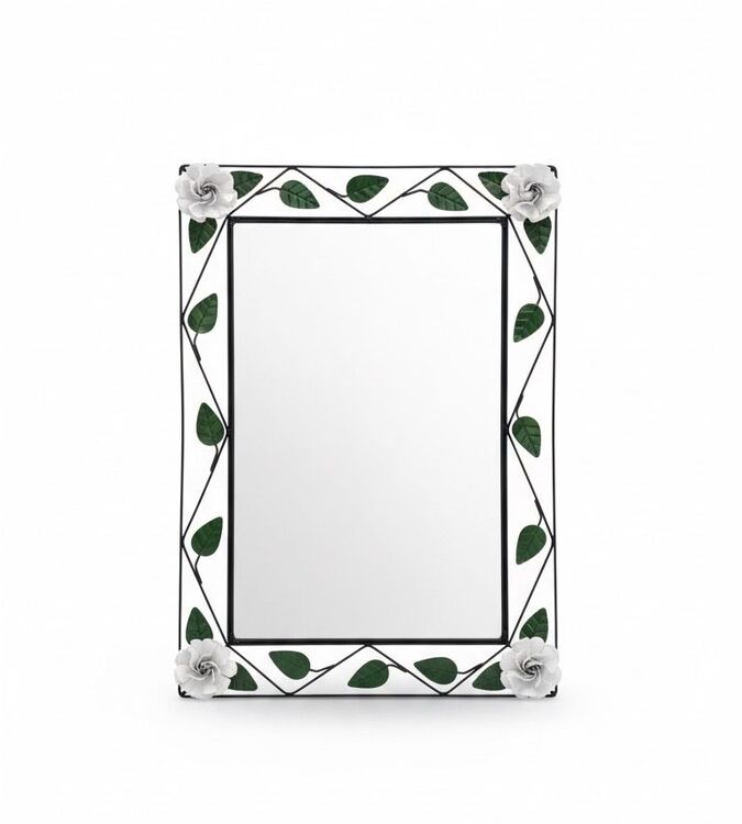Espelho em moldura de ferro rosas brancas