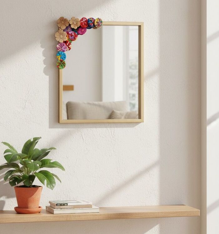 Espelho Metalizado Com Enfeite Flor