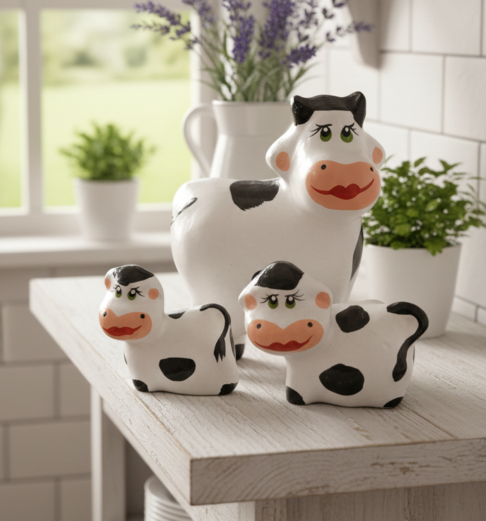 Kit Decorativo Vaquinhas de Cerâmica