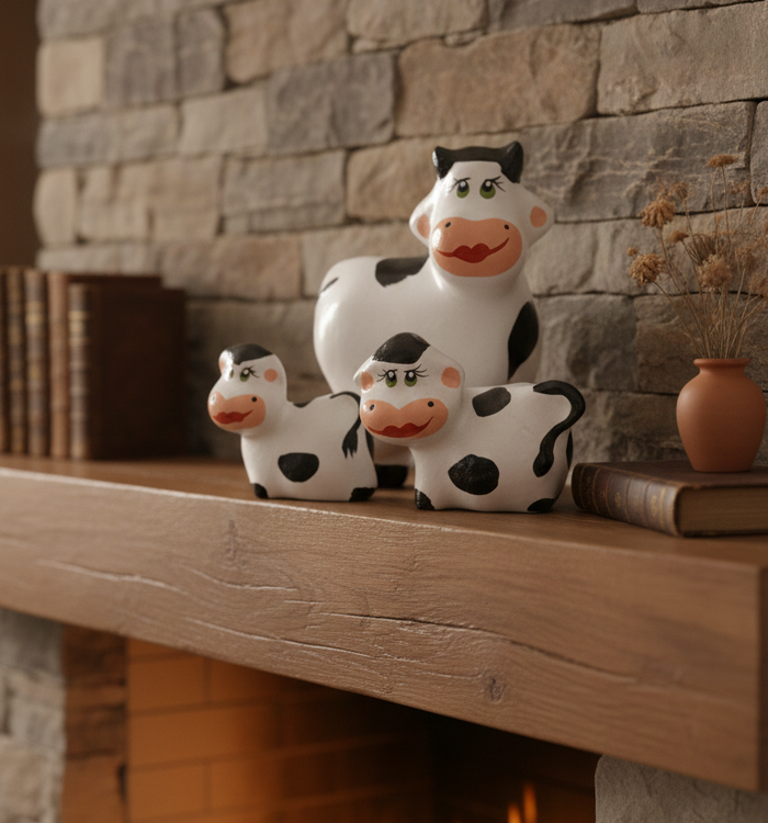 Kit Decorativo Vaquinhas de Cerâmica